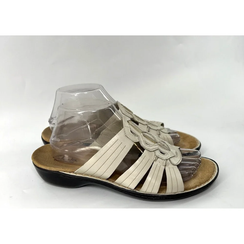 Clarks Women's 9 M Off White Leather Slide Sandals Comfort Strappy Shoes